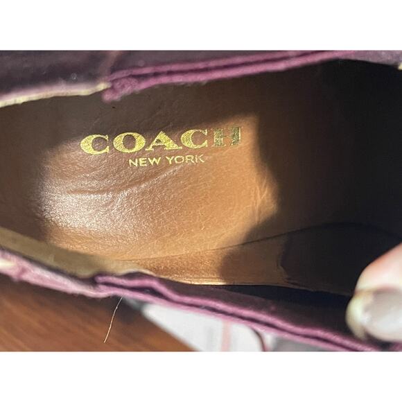 Coach Burgundy Suede‎ Peep Toe Booties Size 7B Elastic Gore - Chic Pull-On Style - Picture 9 of 9